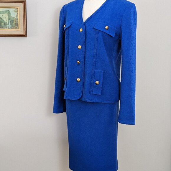 Vintage Castleberry London New York 80s Bright Blue Skirt Suit – Size 6 - Picture 2 of 6